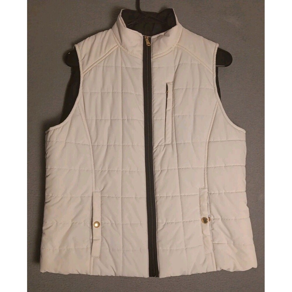 LRL Lauren Ralph Lauren Quilted Puffer Vest  LARGE Women’s Logo Ivory Zip Up